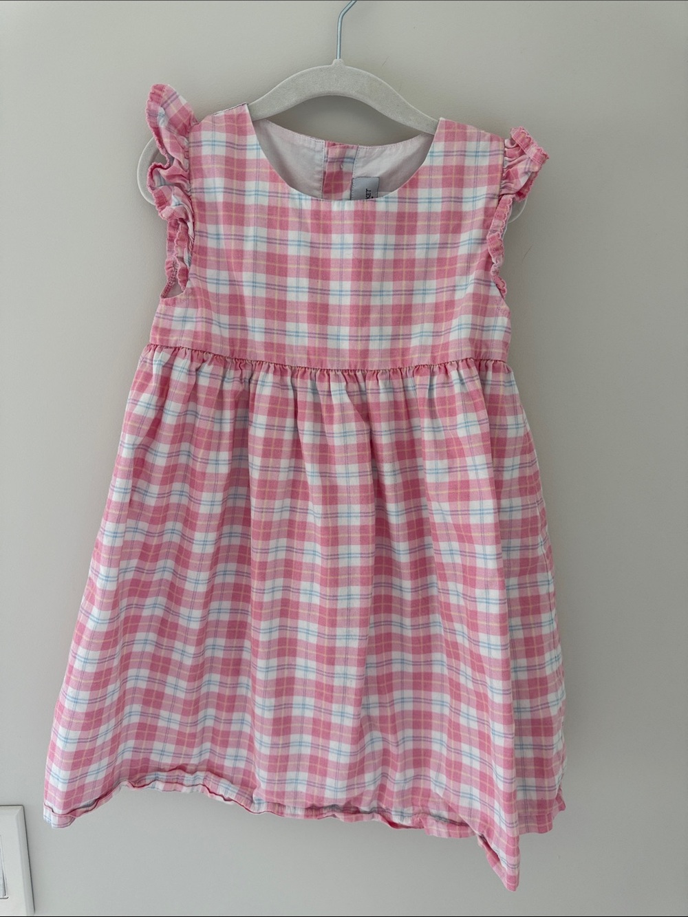 Pink Plaid Ruffle Sleeve Kids Dress